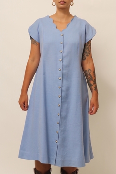 Vestido azul amplo vintage 100% linho na internet