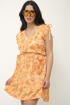 Vestido laranja curto tira amarração vintage - Capichó Brechó