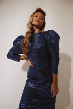 Vestido ombreira mega power vintage original azul (brilho)  - comprar online