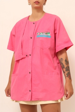 Camisa rosa 100% algodão costas aberta - loja online