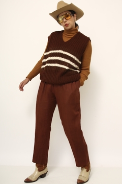 Imagem do Colete marrom listras creme tricot