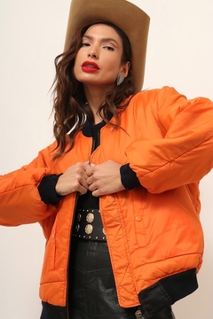 jaqueta dupla face preto e laranja bomber - comprar online