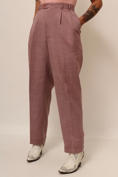 Calça roxa cintura mega alta 100% linho na internet