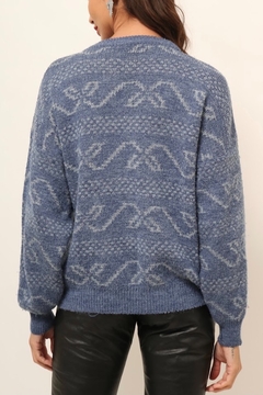 pulover azul manga bufante vintage