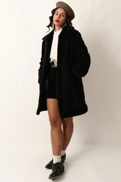 casaco camurça recorte e forro pelucia preto