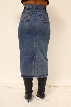 Saia Midi cintura alta jeans vintage