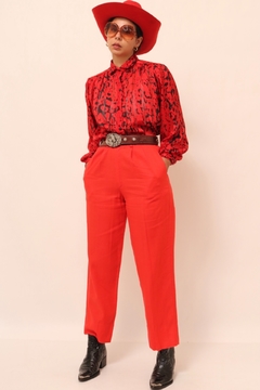 Calça cintura alta estilo linho vermelha vintage