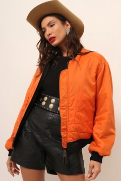 jaqueta dupla face preto e laranja bomber - comprar online