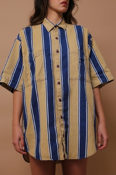 camisa longa listras bege azul vintage original na internet