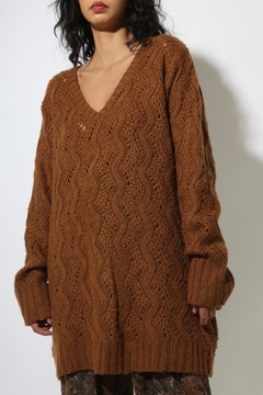 tricot telha gola V trama textura - comprar online