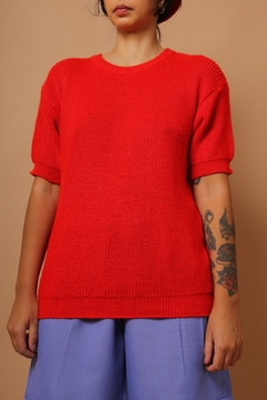 blusa tricot vermelho curta manga bufante - comprar online