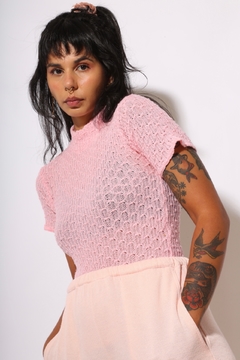 tricot gola alta rosinha textura - comprar online