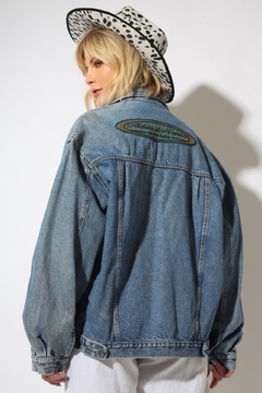 jaqueta jeans grossa manga bufante bordado na internet