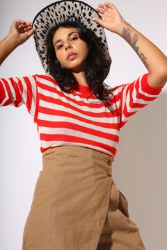 tricot listras Wally off red manga 3/4 - loja online