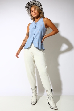 camisa bordada jeans 70’s summer - loja online