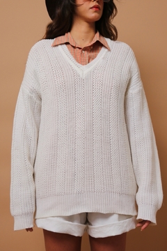 pulôver gola V vintage tricot grosso - comprar online