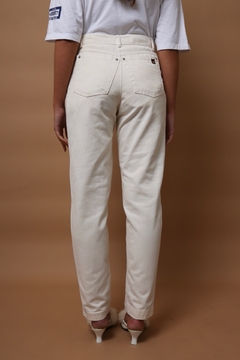 calça cintura alta creme jeans grosso vintage na internet