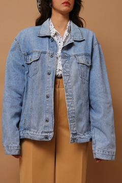 jaqueta jeans grossa vintage ampla azul - comprar online