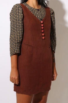 vestido linho marrom botoes vintage - comprar online