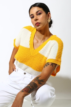 pulôver tricot gola V listras vintage - loja online