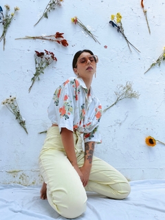 camisa estampa flores off white vintage - loja online