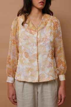 camisa organza floral transparencia forrada - comprar online
