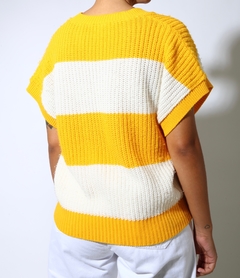 pulôver tricot gola V listras vintage na internet