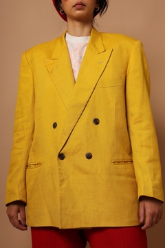 blazer linho com viscose amarelo ombreira - comprar online
