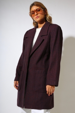 casaco lã alongado textura leve xadrez vintage na internet