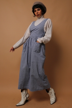 vestido jardineira xadrez vintage