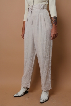 calça linho estilo pantalona cintura mega alta - comprar online