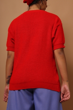 blusa tricot vermelho curta manga bufante na internet