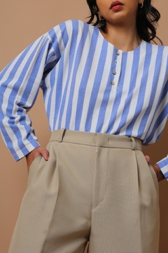 blusa listras azul off manga 3/4 vintage - comprar online