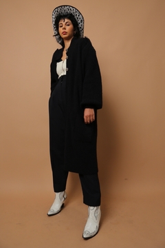 casaco tricot preto manga mega bufante - loja online