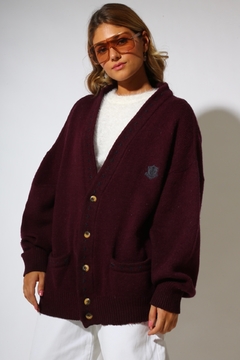 cardigan tricot lã via veneto vintage brasão - comprar online