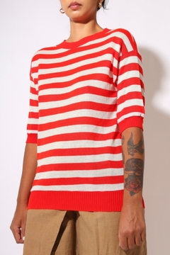 tricot listras Wally off red manga 3/4 - comprar online
