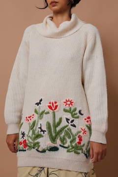 tricot bordado flores super grosso gola alta - comprar online