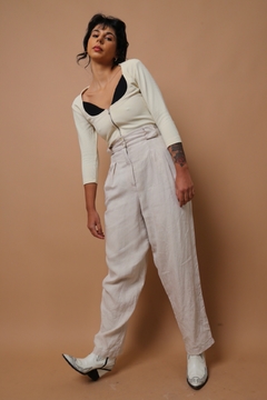 calça linho estilo pantalona cintura mega alta - loja online