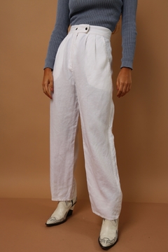 calça 100 % linho cintura mega alta branca - comprar online