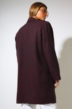 casaco lã alongado textura leve xadrez vintage - Capichó Brechó