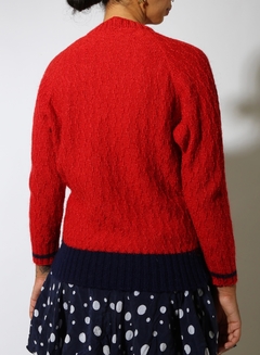 Suéter tricot gola V manga barra det azul - loja online