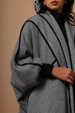 casaco capa xadrez manga bufante forrado - loja online