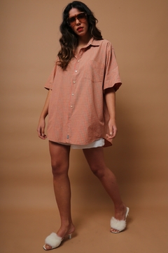 camisa xadrez laranja ampla vintage - Capichó Brechó