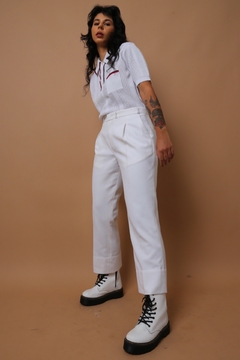 calça alfaiataria cintura alta branca - loja online