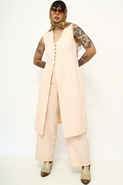 Conjunto rosa blusa alongada + calça pantalona - comprar online