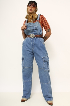 Macacão jeans maxi bolsos vintage - comprar online