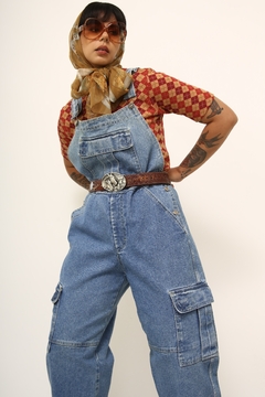 Macacão jeans maxi bolsos vintage na internet