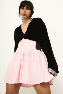 Saia cintura alta rosa vintage mini - loja online