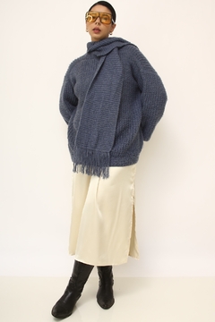 Tricot cachecol azul vintage - comprar online