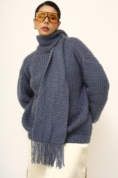 Tricot cachecol azul vintage - loja online